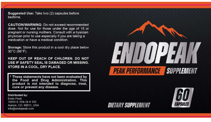 EndoPeak Supplement Facts Label — Ingredients and Dosage