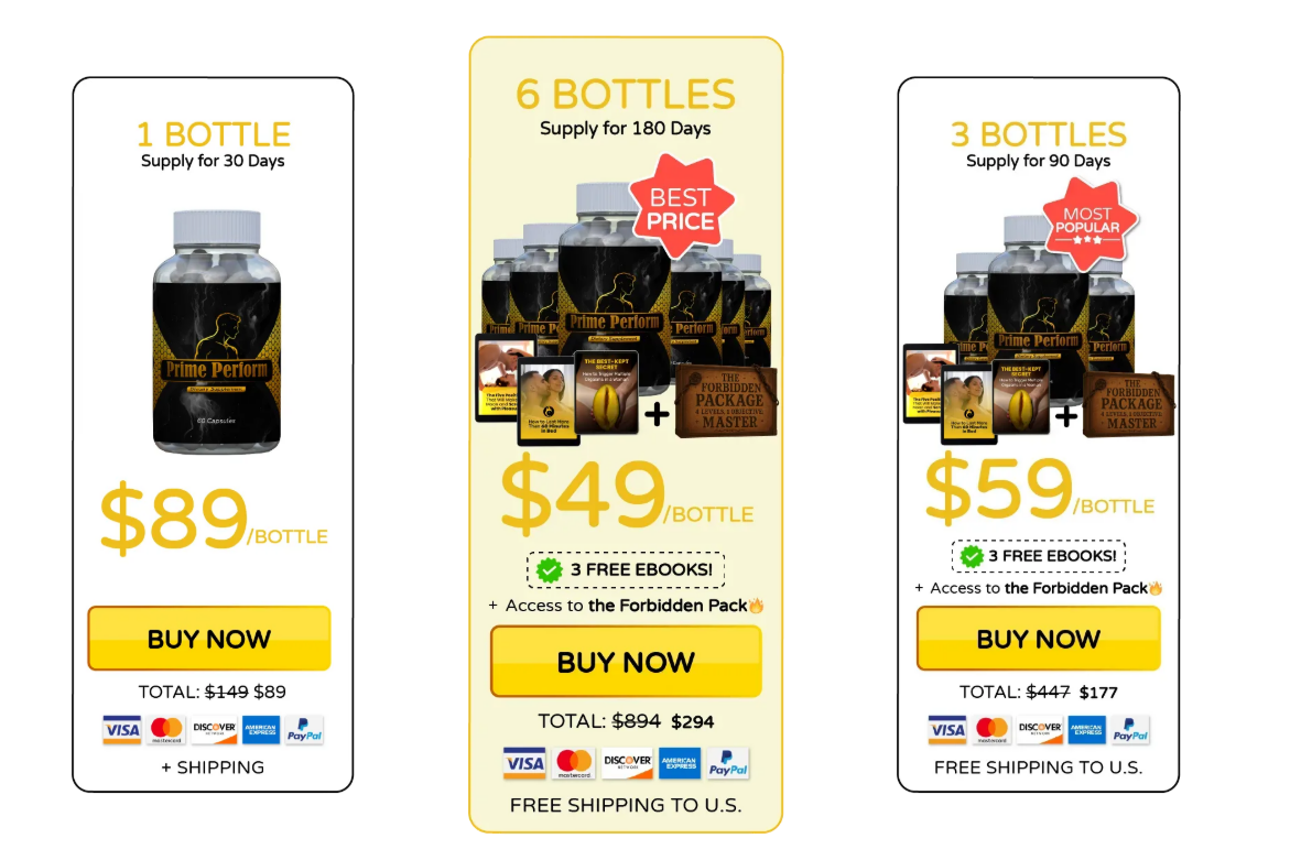 Prime Perform Pricing Table — Official Packages and Discounts